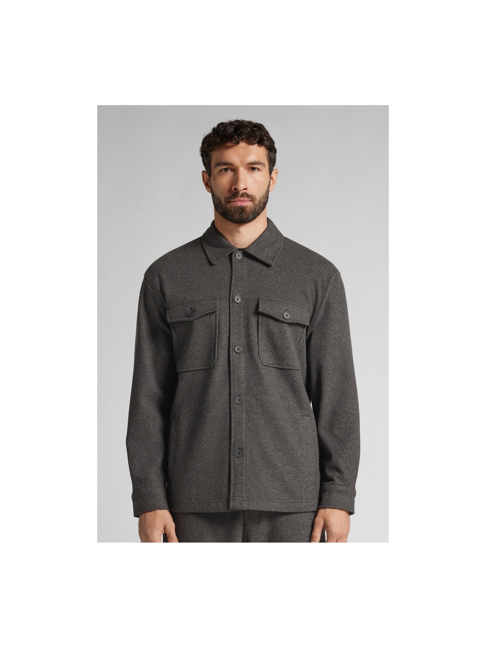 Jaqueta Overshirt Com Botões e Efeito Lã Cinza Intimissimi