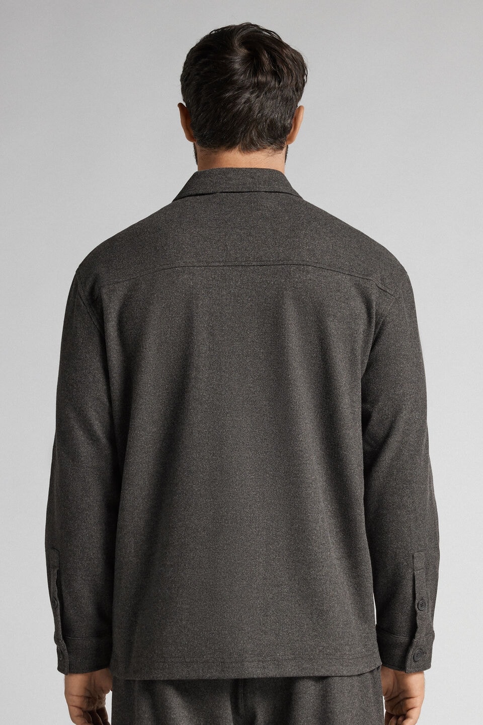 Jaqueta Overshirt Com Botões e Efeito Lã - Cinza