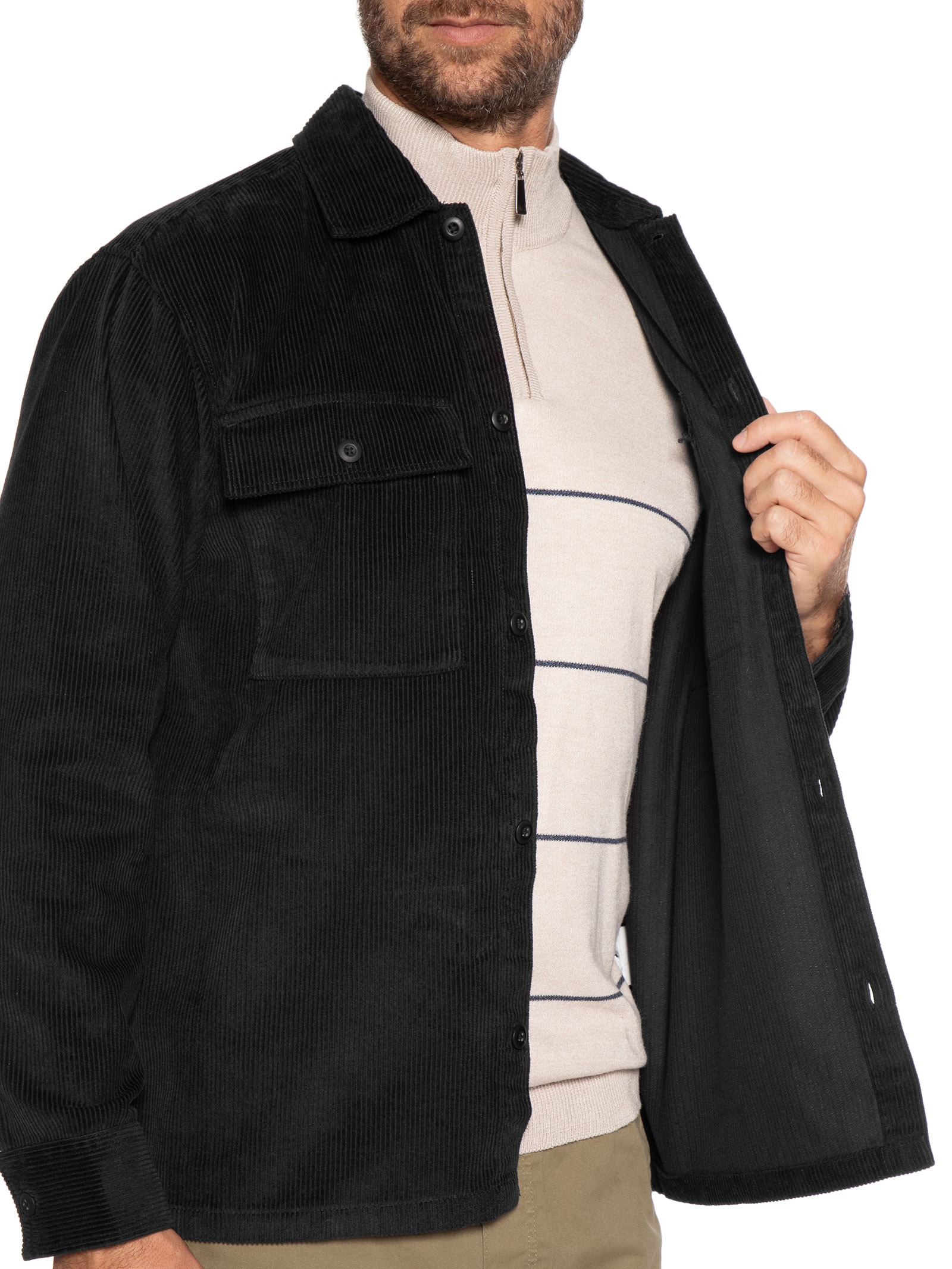 Jaqueta Overshirt Masculina Perfect em Veludo Preto Jack & Jones
