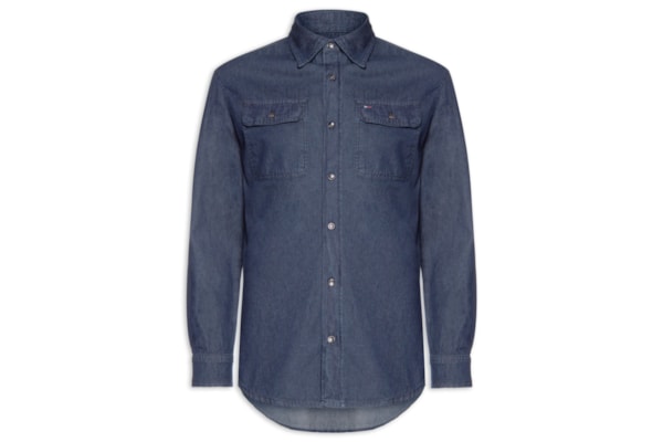 Jaqueta Overshirt Masculina Relaxed Fit Denim Dark - Azul