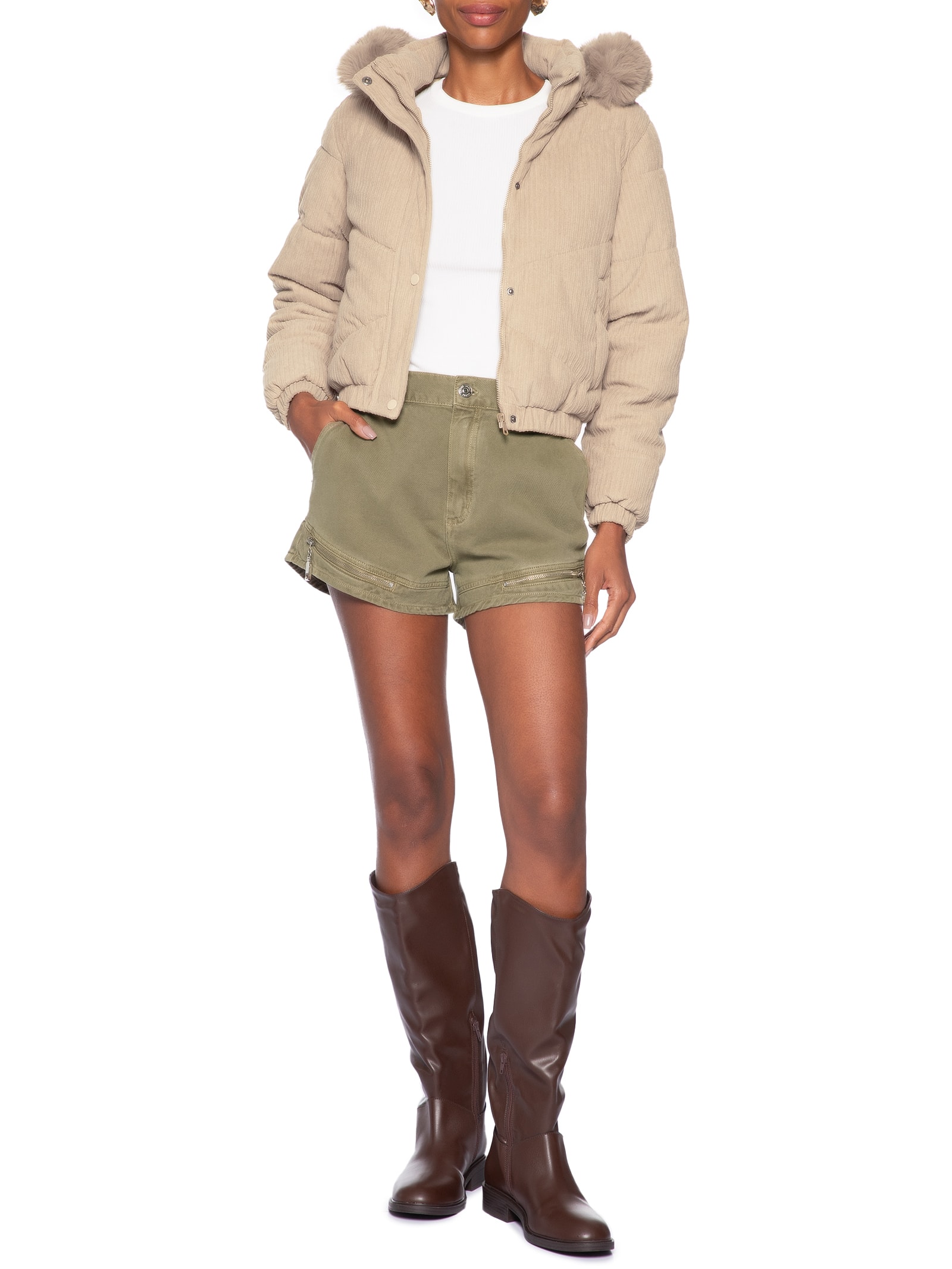 Jaqueta Puffer Feminina Bege Market 33