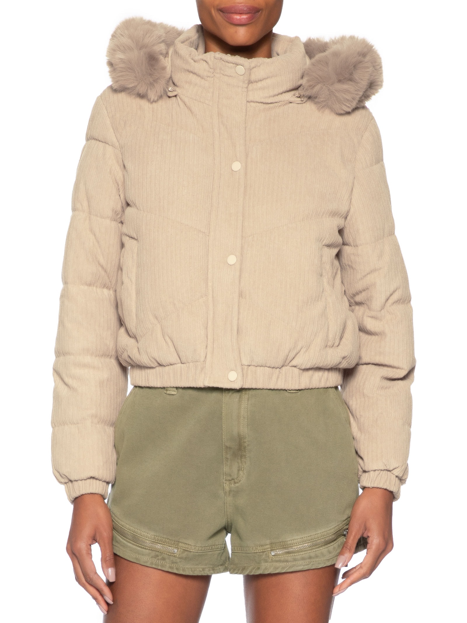 Jaqueta Puffer Feminina Bege Market 33