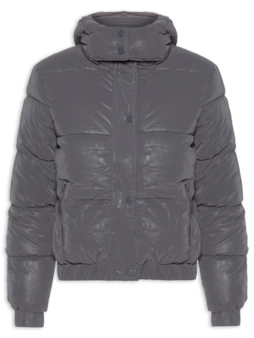 Jaqueta Puffer Feminina Com Capuz Removível – Cinza