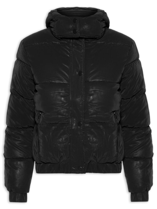 Jaqueta Puffer Feminina Com Capuz Removível – Preto