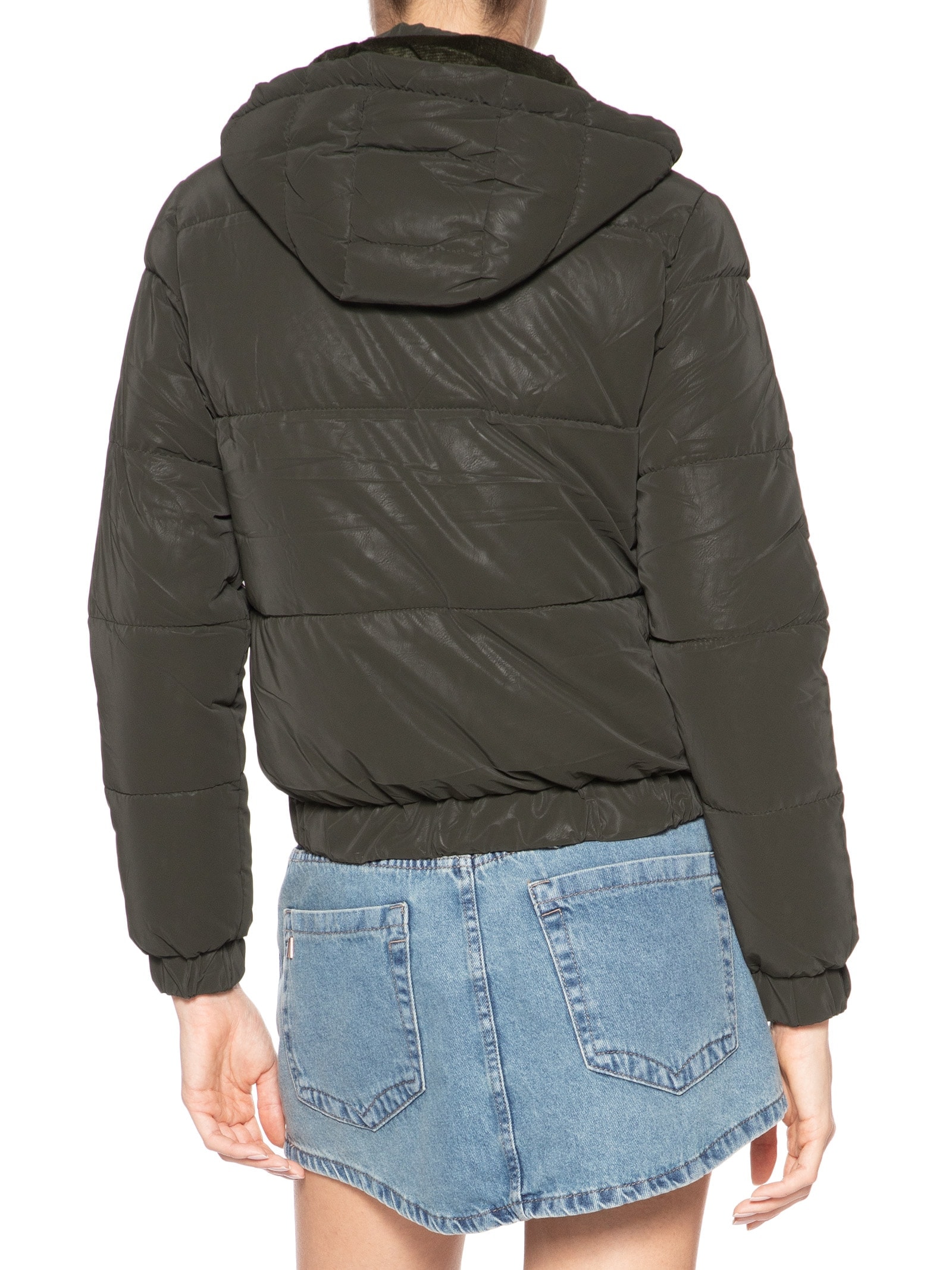 Jaqueta Puffer Feminina Com Capuz Removível Verde Market 33