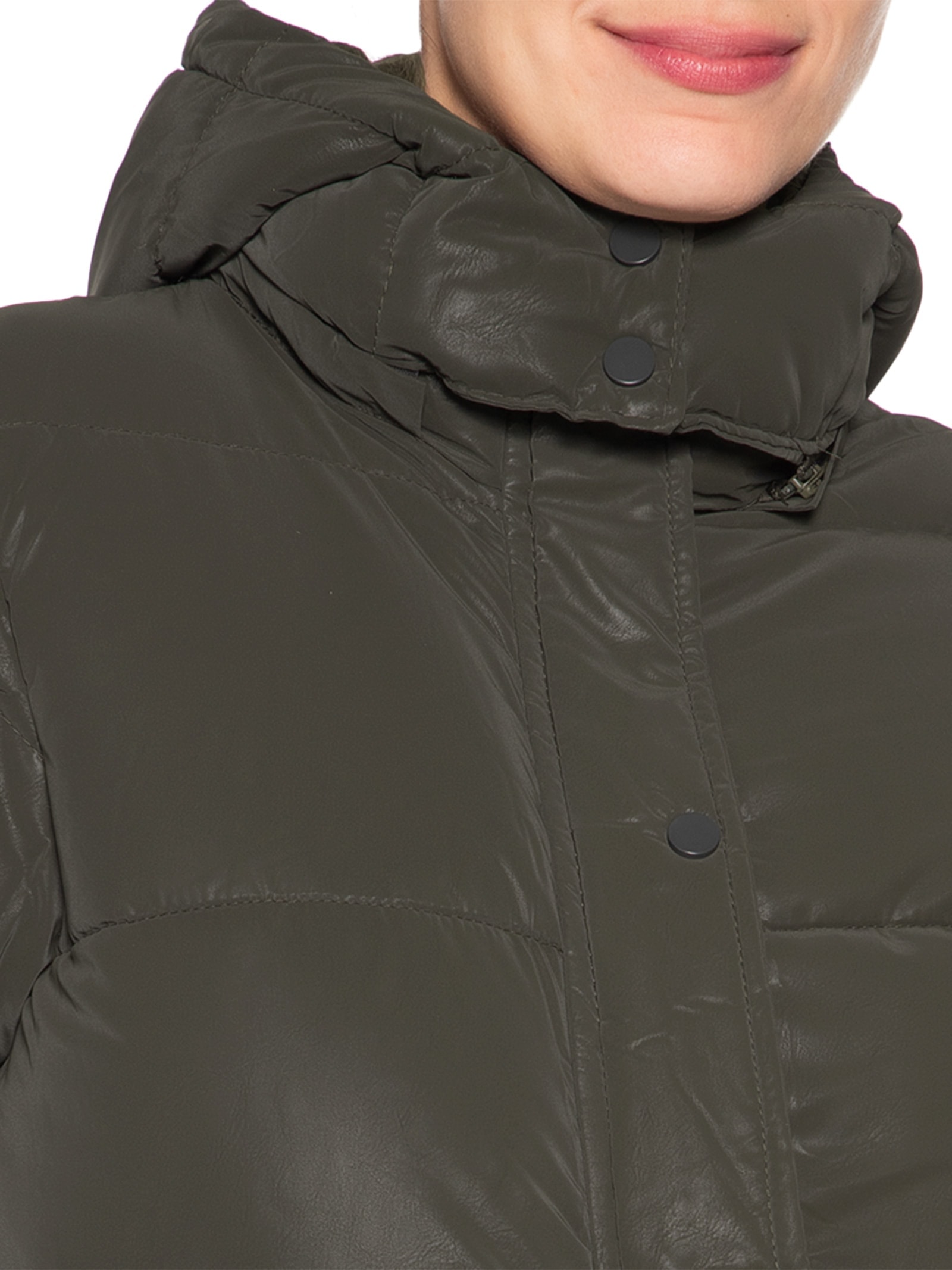 Jaqueta Puffer Feminina Com Capuz Removível Verde Market 33