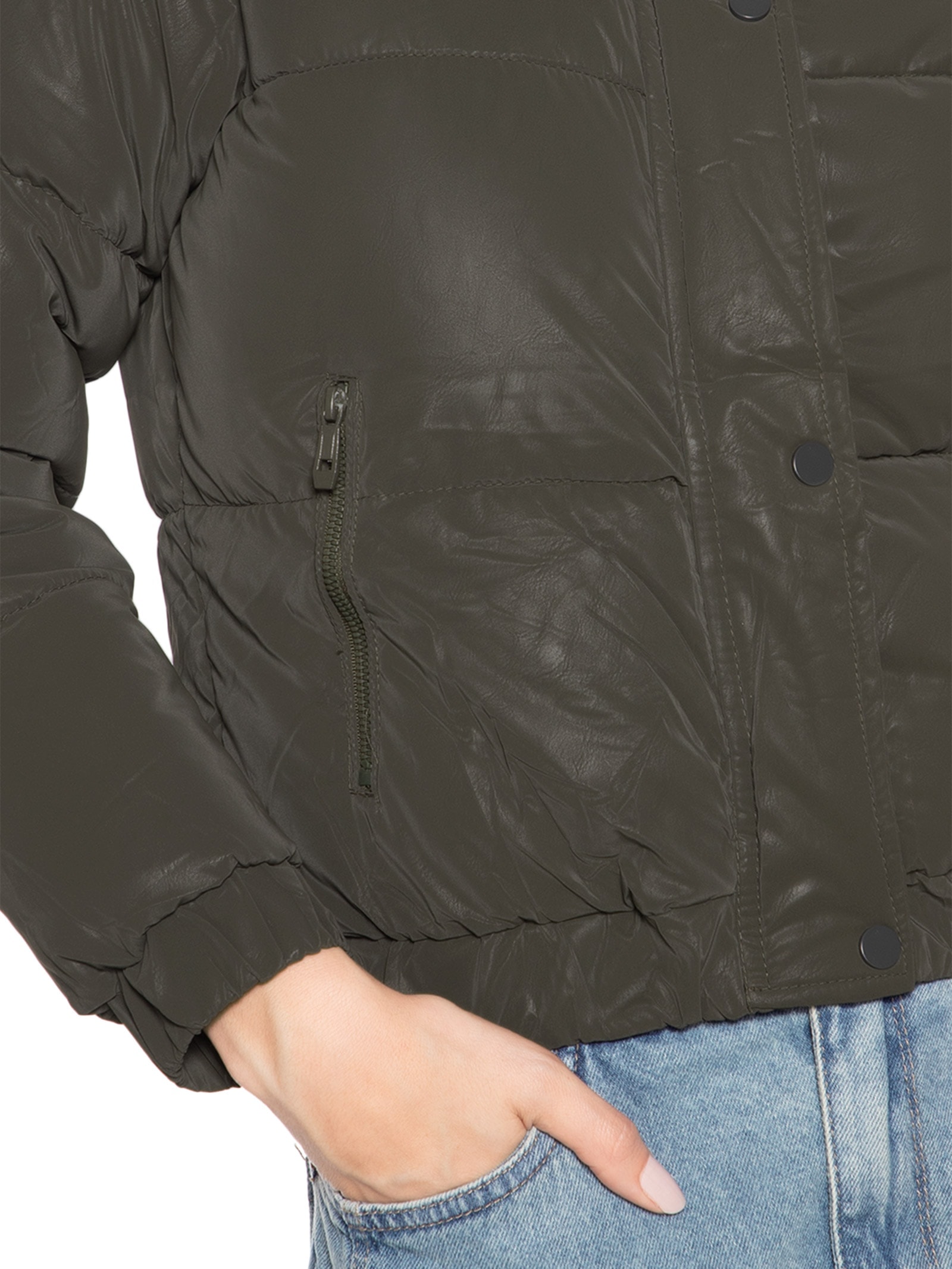 Jaqueta Puffer Feminina Com Capuz Removível Verde Market 33