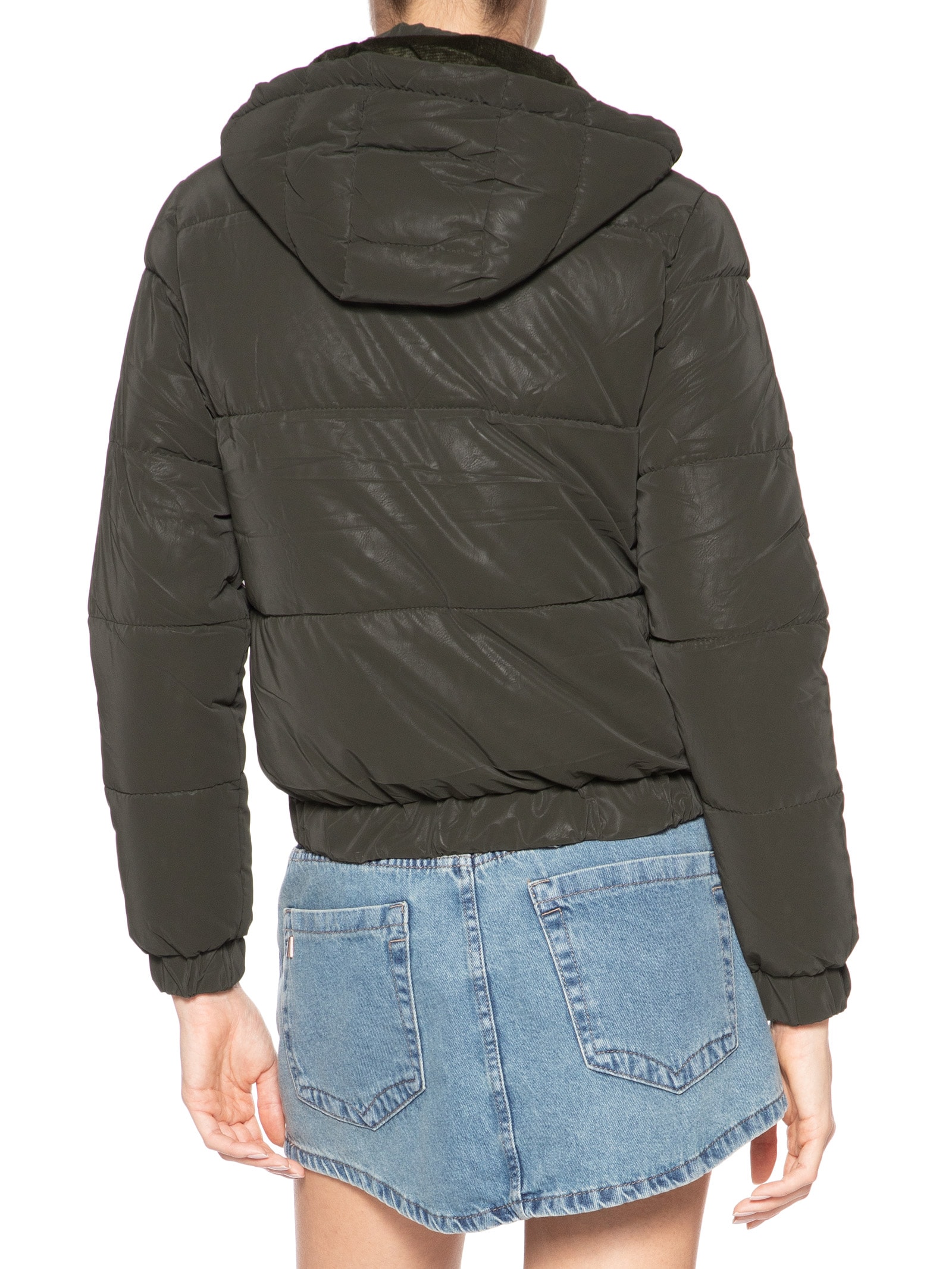 Jaqueta Puffer Feminina Com Capuz Removível Verde Market 33