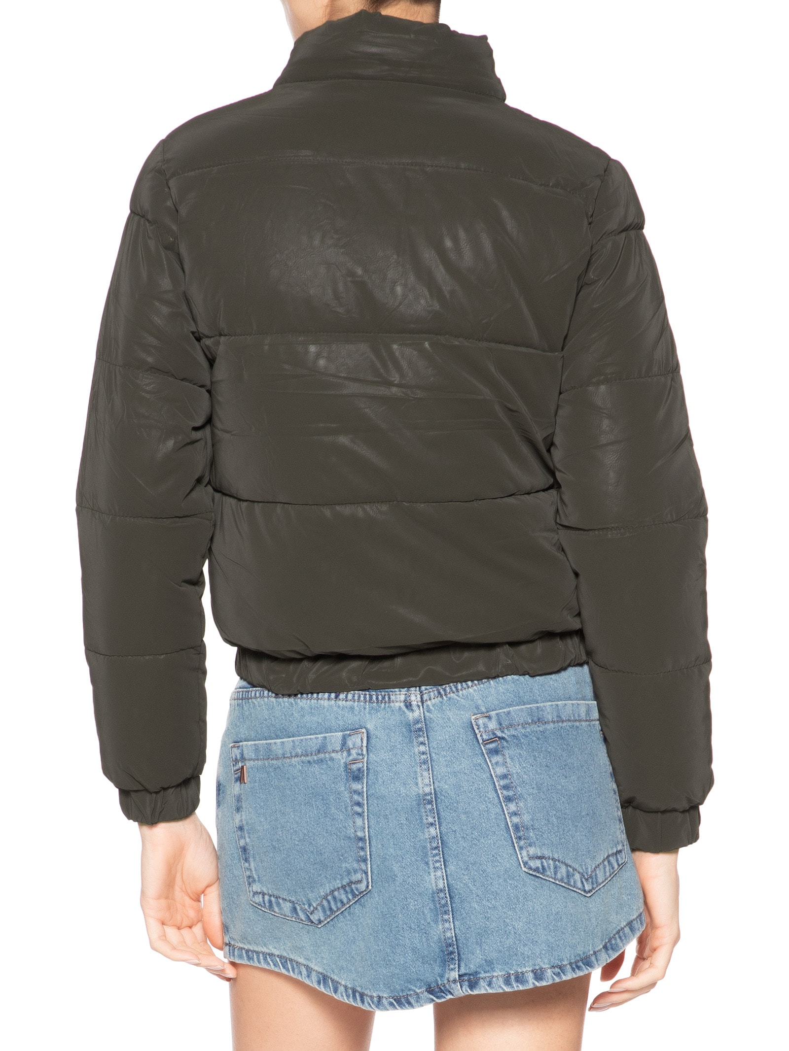 Jaqueta Puffer Feminina Com Capuz Removível Verde Market 33