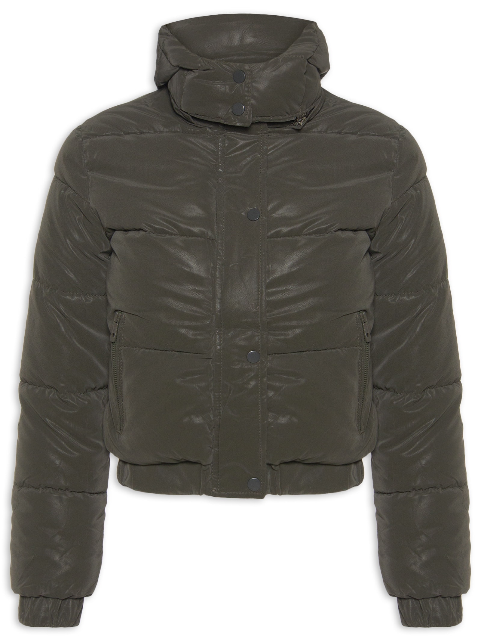 Jaqueta Puffer Feminina Com Capuz Removível Verde Market 33