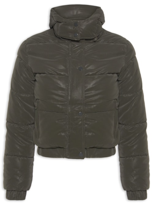 Jaqueta Puffer Feminina Com Capuz Removível – Verde