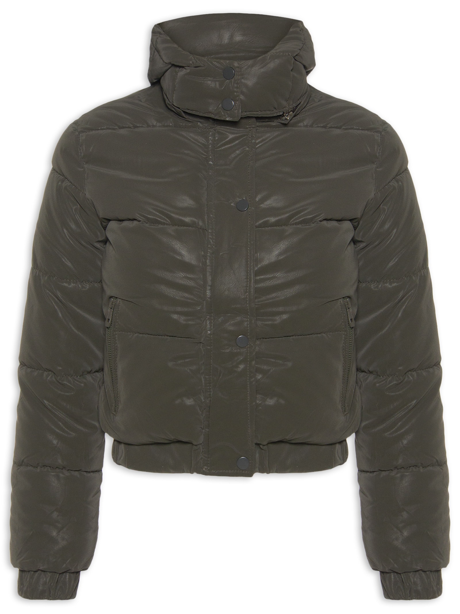 Jaqueta Puffer Feminina Com Capuz Removível Verde Market 33