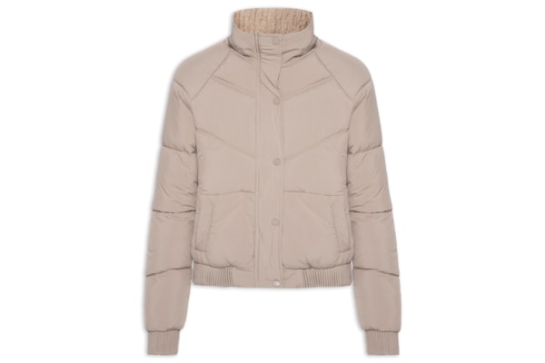 Jaqueta Puffer Feminina Com Forro Peluciado - Bege