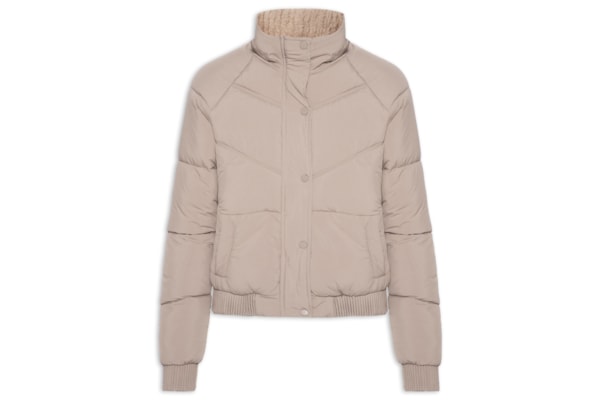 Jaqueta Puffer Feminina Com Forro Peluciado - Bege