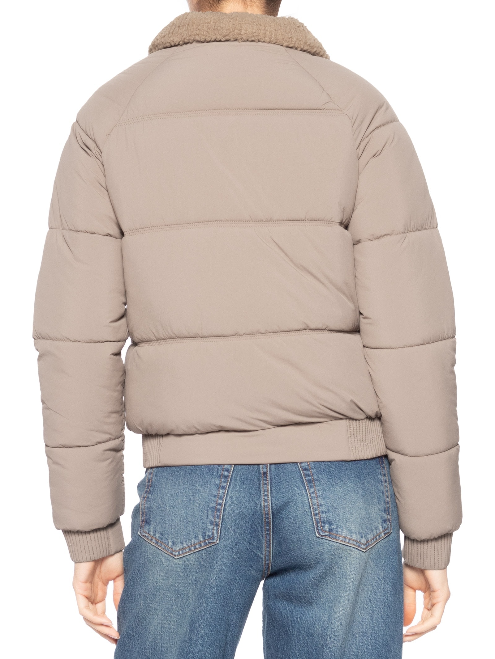 Jaqueta Puffer Feminina Com Forro Peluciado Bege Market 33