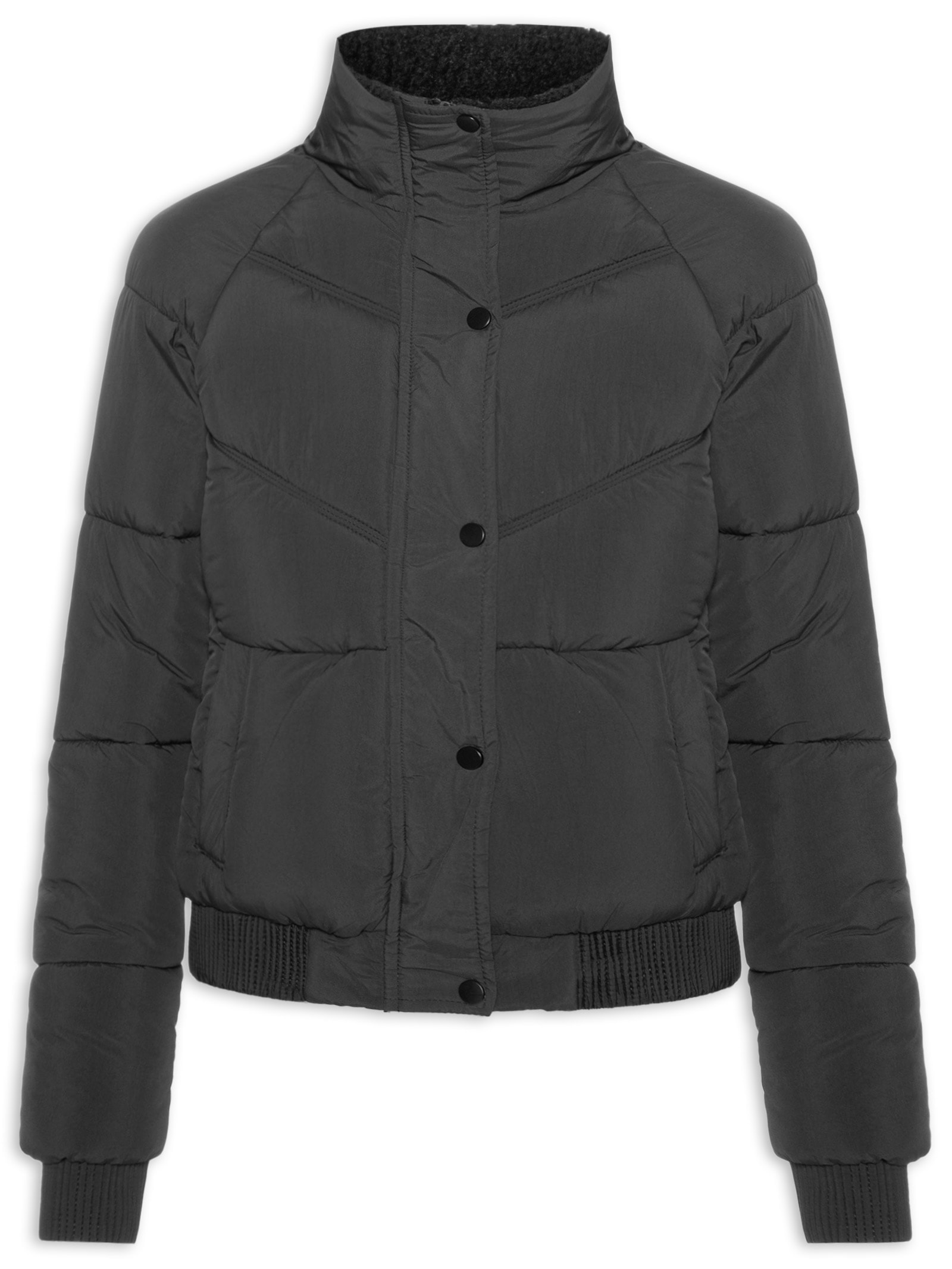 Jaqueta Puffer Feminina Com Forro Peluciado Preto Market 33