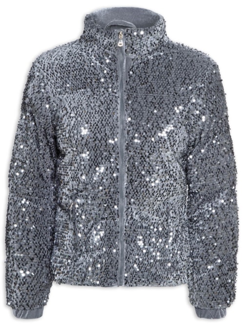 Jaqueta Puffer Feminina Com Paetê – Azul