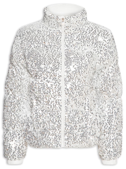 Jaqueta Puffer Feminina Com Paetê – Off White