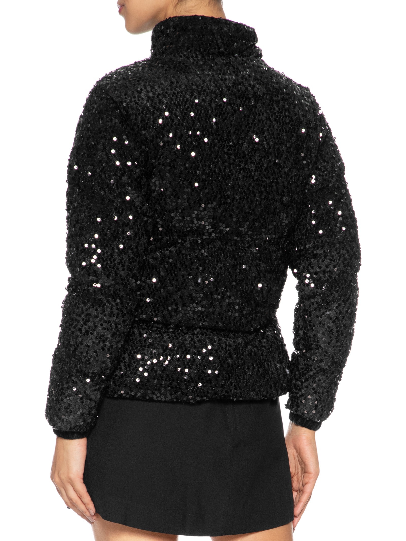 Jaqueta Puffer Feminina Com Paetê Preto Market 33