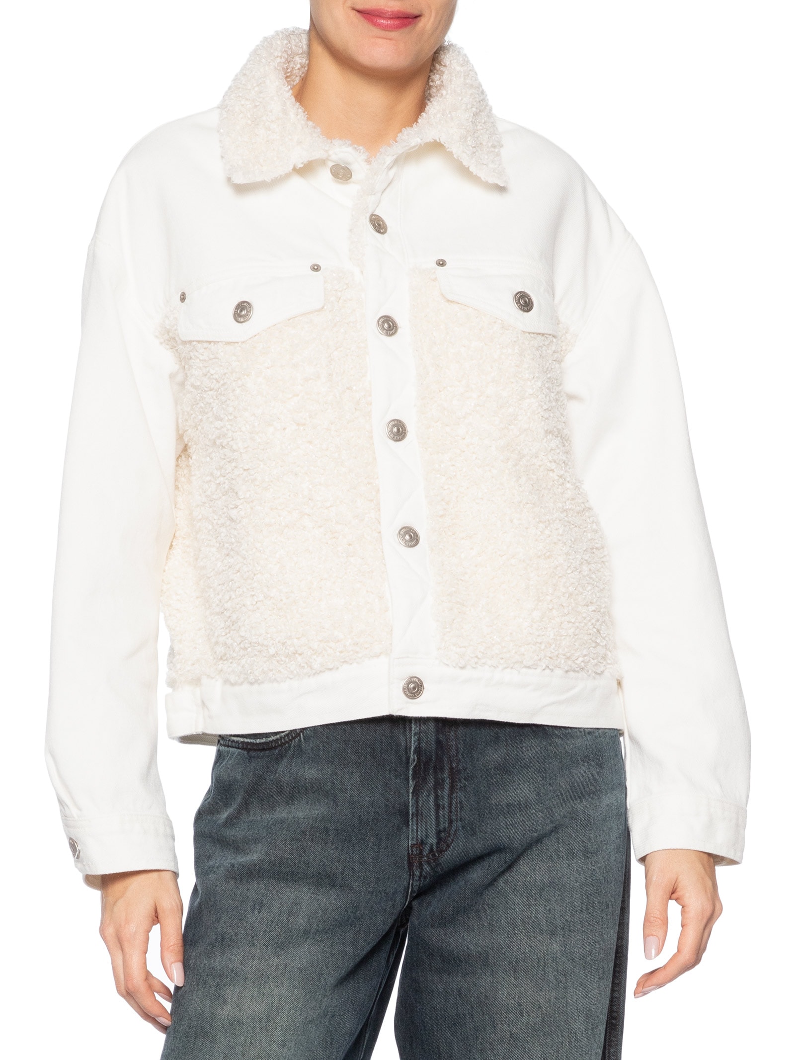 Jaqueta Sarja Com Pelo Lurex Off White Animale Jeans