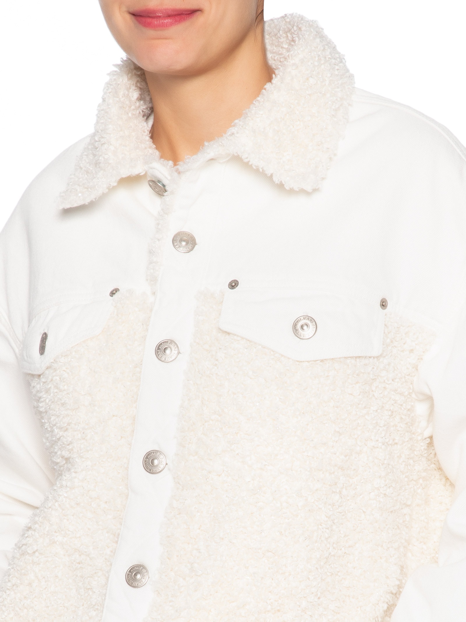 Jaqueta Sarja Com Pelo Lurex Off White Animale Jeans