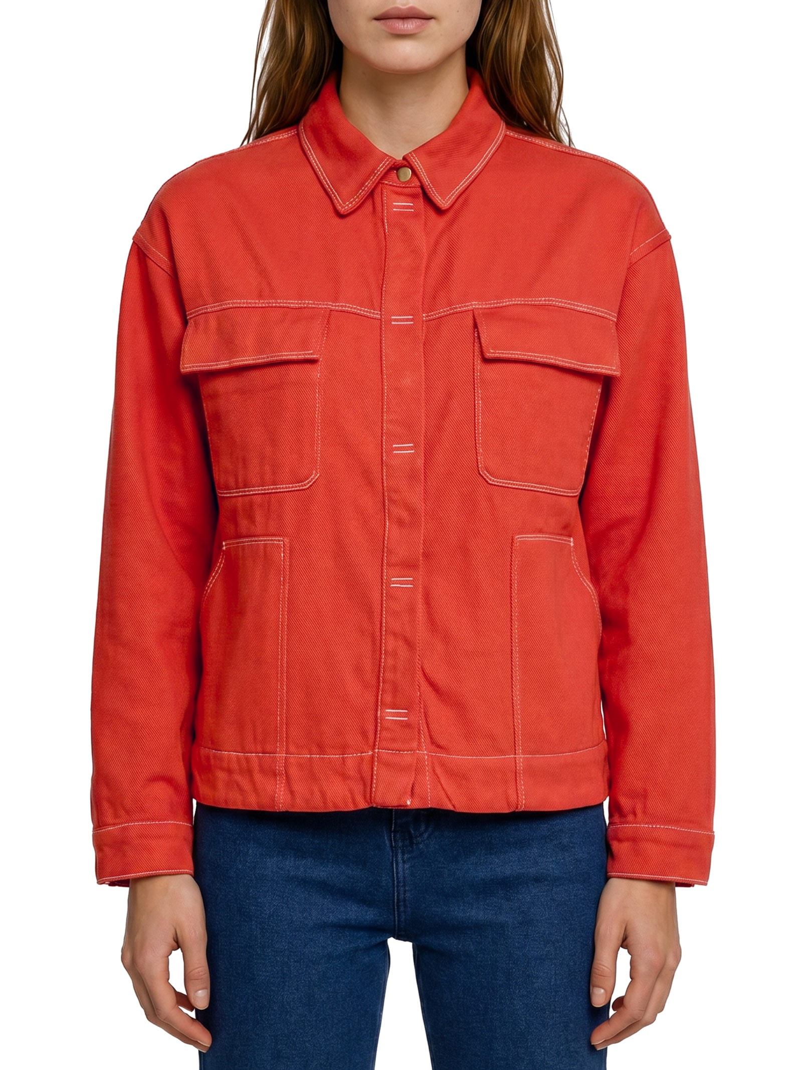Jaqueta Sarja Nervuras Cotele Feminina – Vermelho Cantão