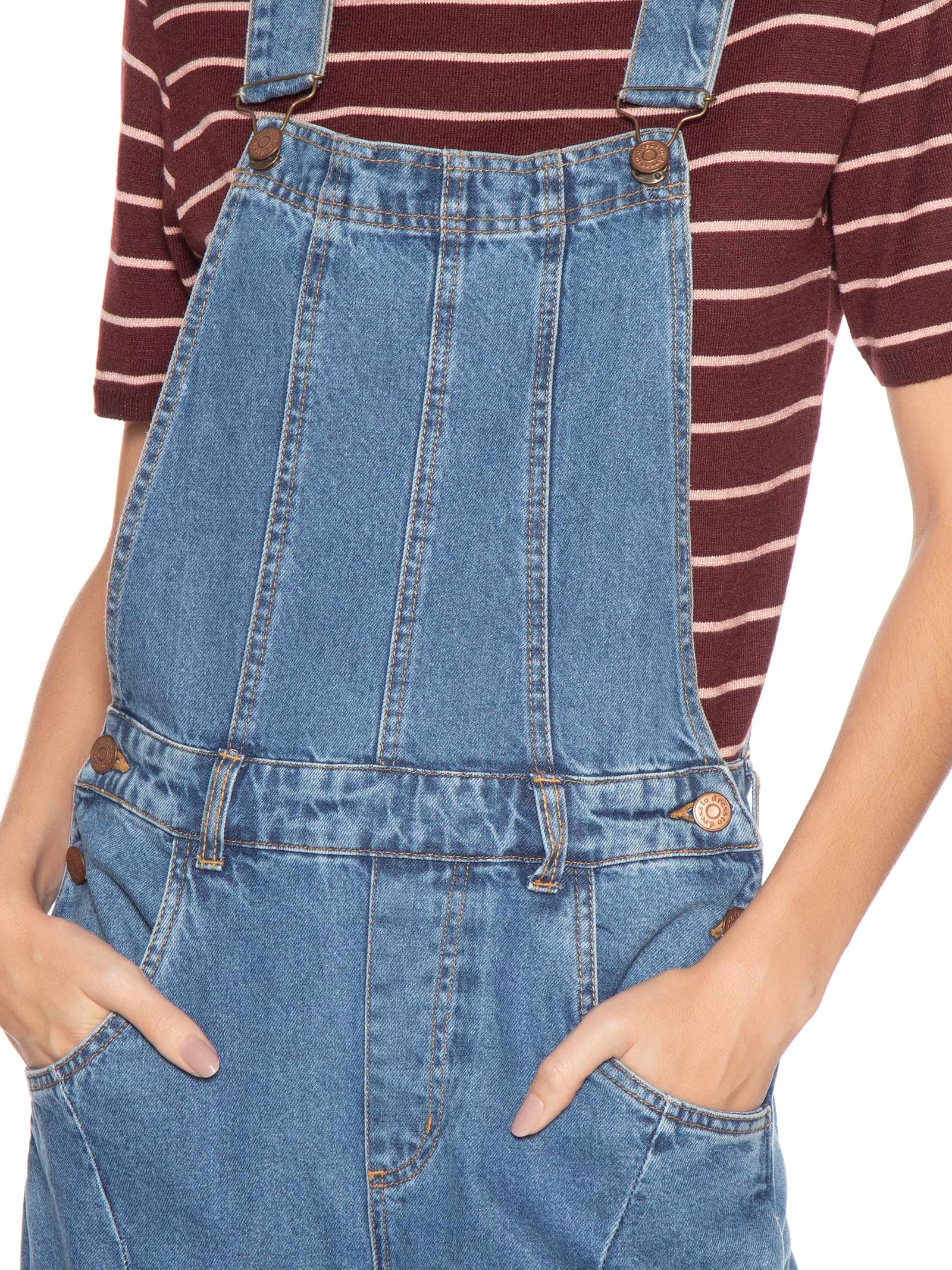 Jardineira Feminina Jeans Barrel Confort Azul Dress To