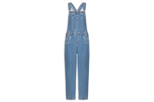 Jardineira Feminina Jeans Barrel Confort - Azul