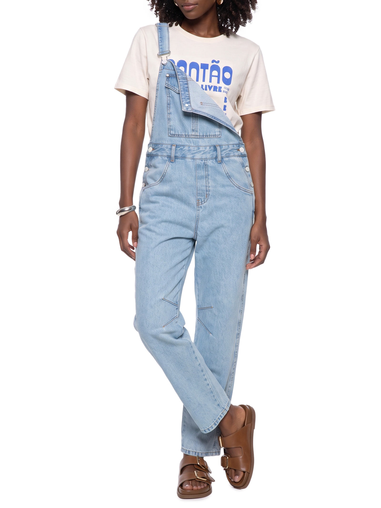 Jardineira Feminina Jeans Barrel – Azul Cantão