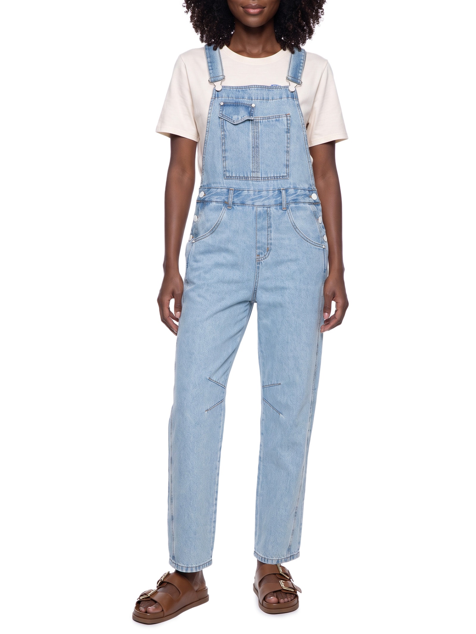 Jardineira Feminina Jeans Barrel – Azul Cantão