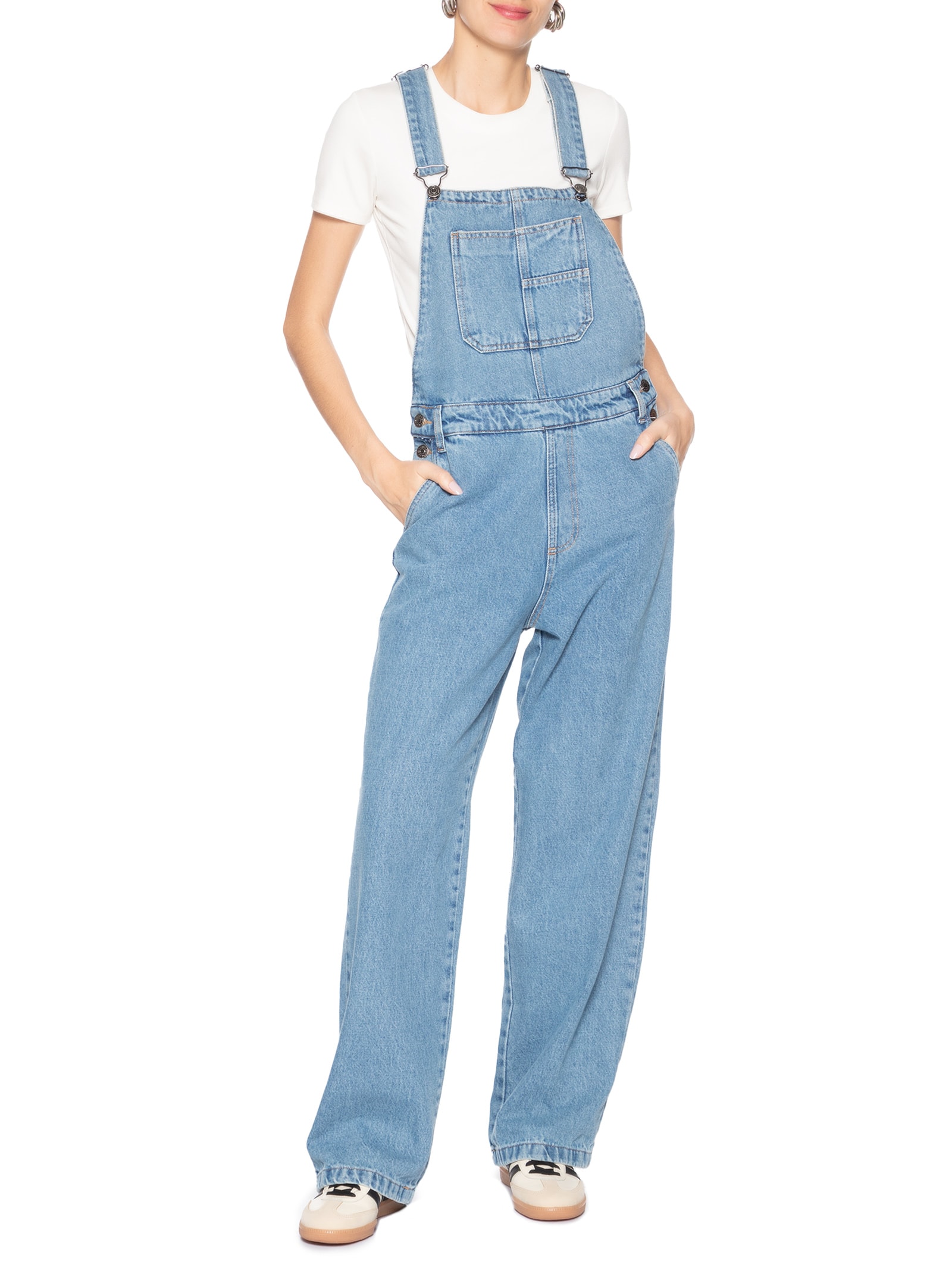 Jardineira Feminina Jeans Oversized Azul Market 33