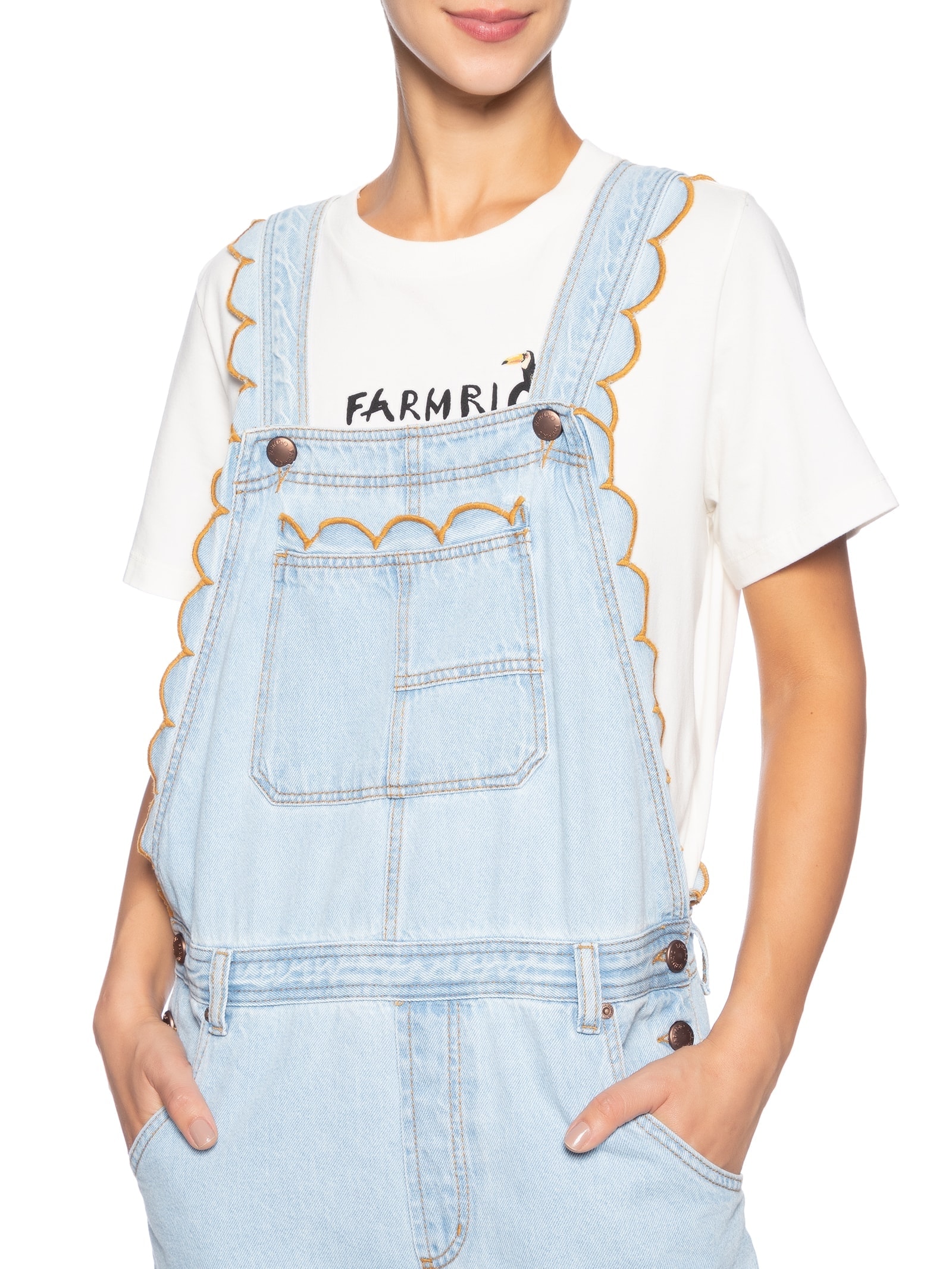 Jardineira Jeans Festone Azul  Farm