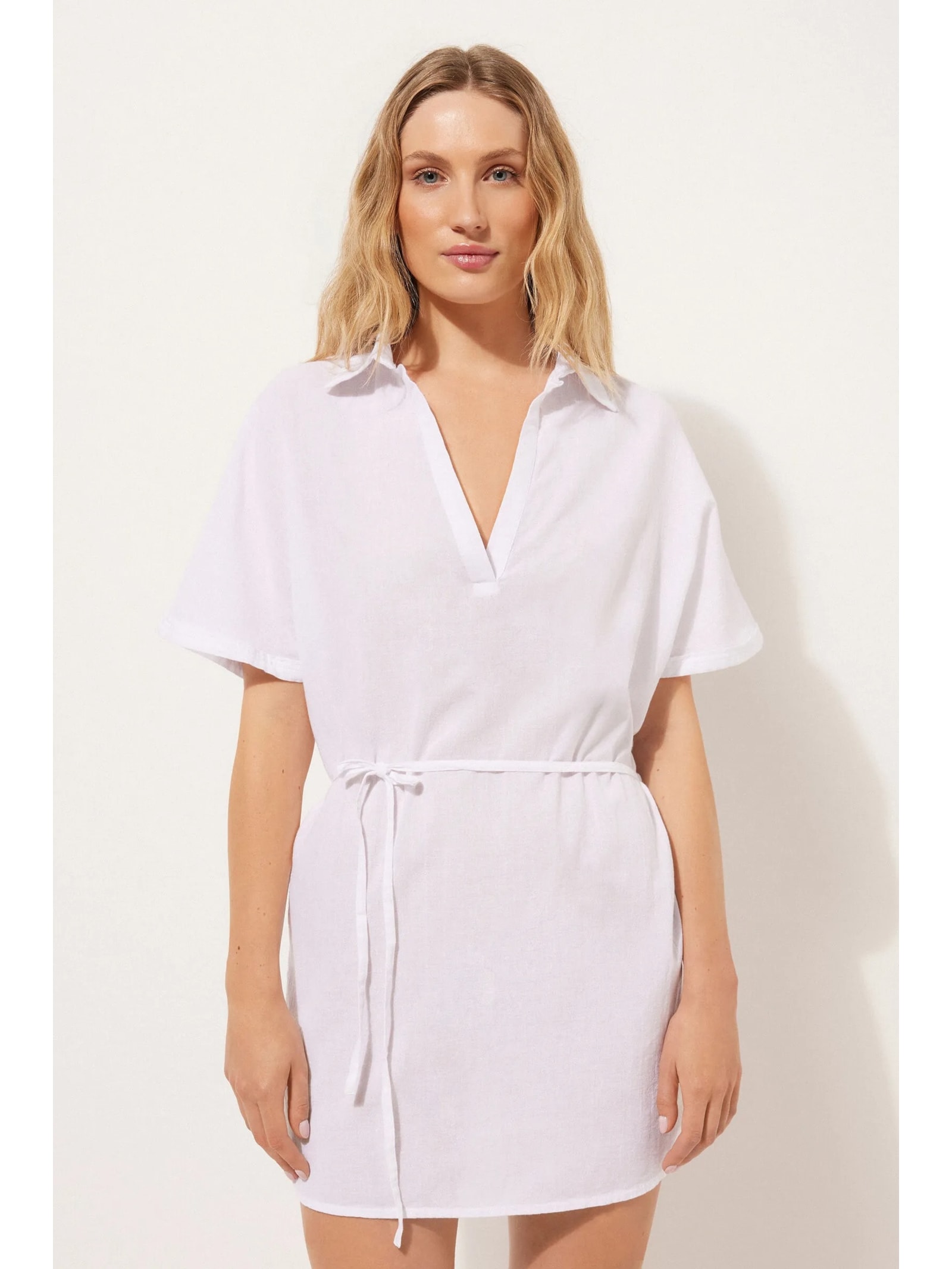 Kaftan Curto Com Cordão Ajustável Branco Calzedonia