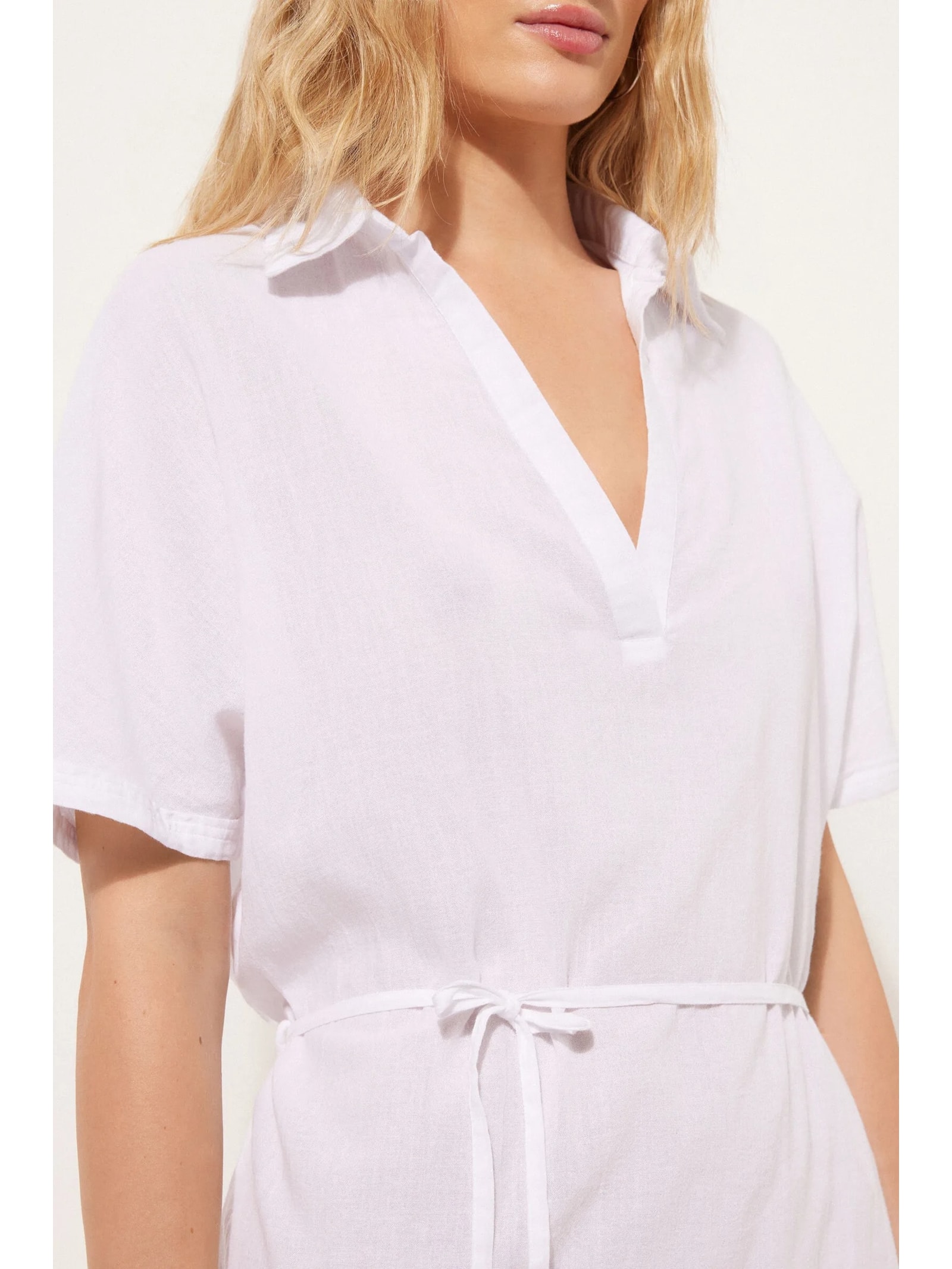 Kaftan Curto Com Cordão Ajustável Branco Calzedonia