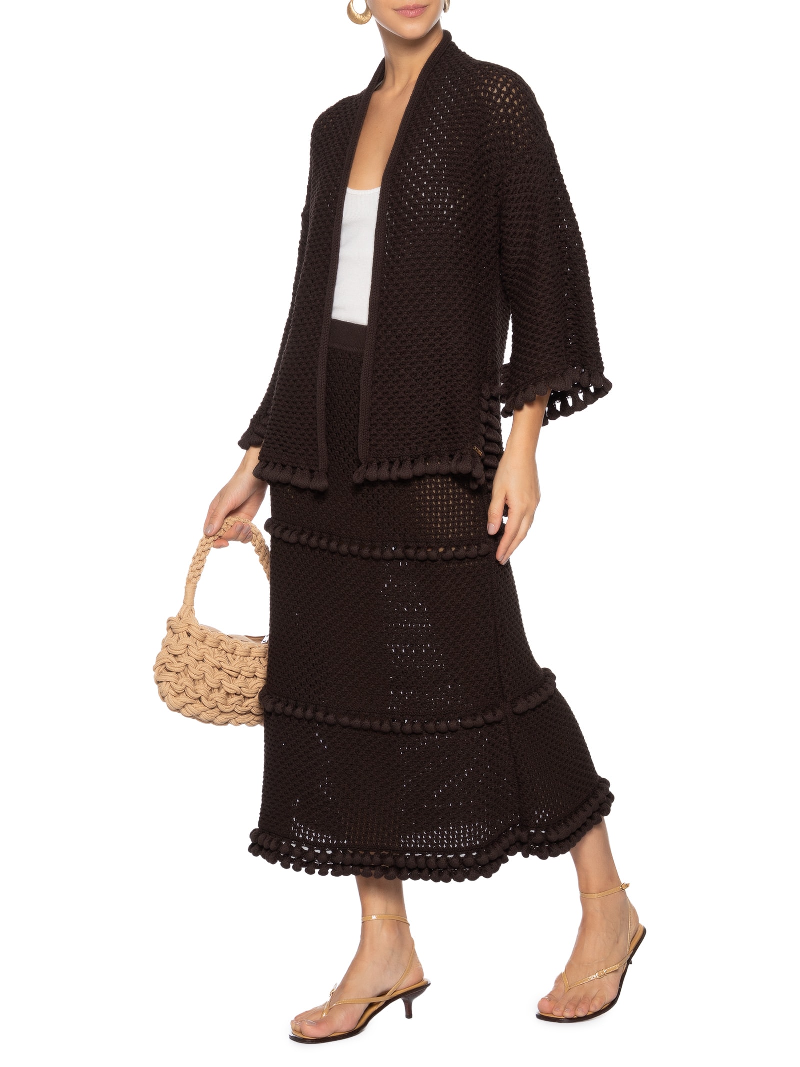 ブラックキリム　約62cm✖️105cm（房含まず） Kimono Feminino Blimblom - Marrom - Anselmi