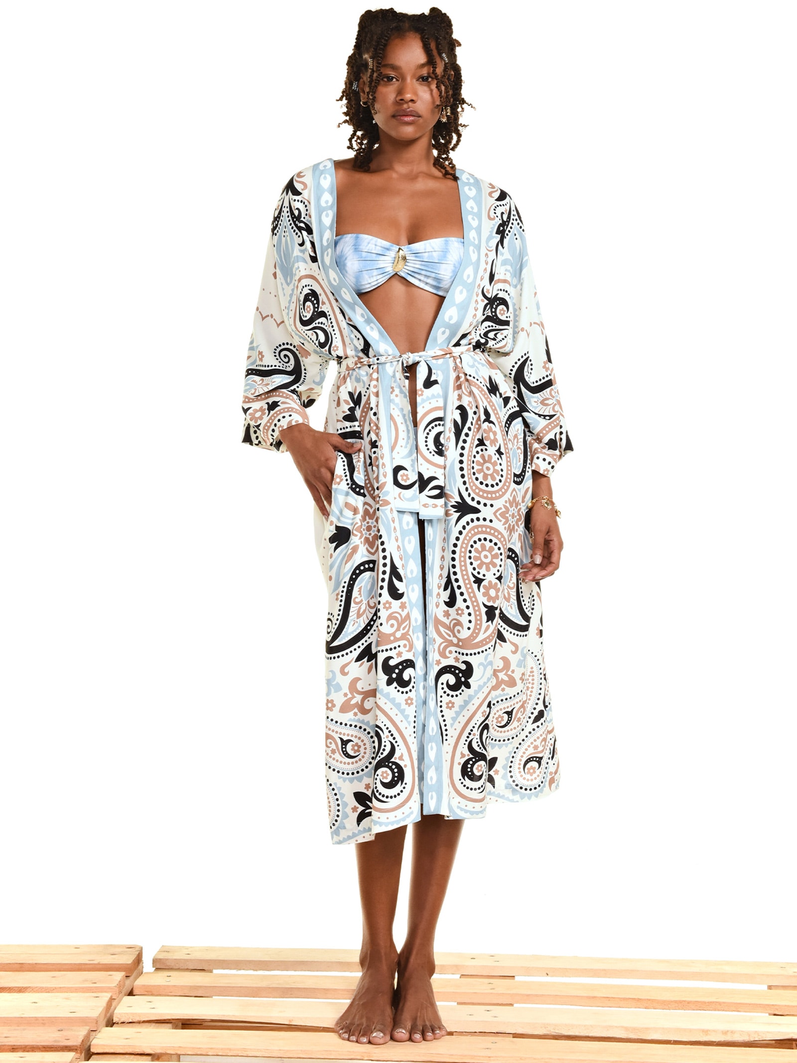 Kimono Feminino Caftan Cat  Azul Triya