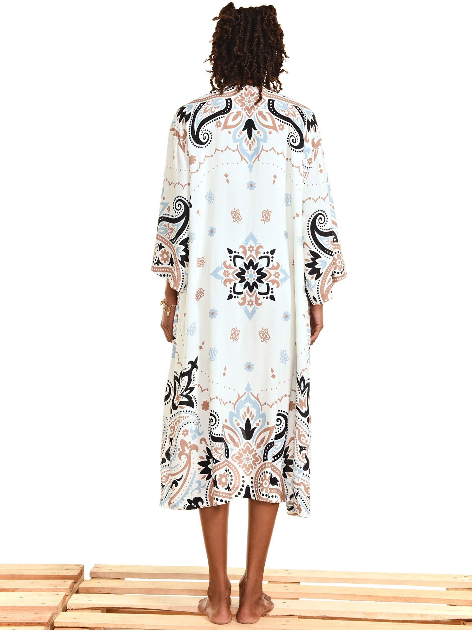 Kimono Feminino Caftan Cat  Azul Triya