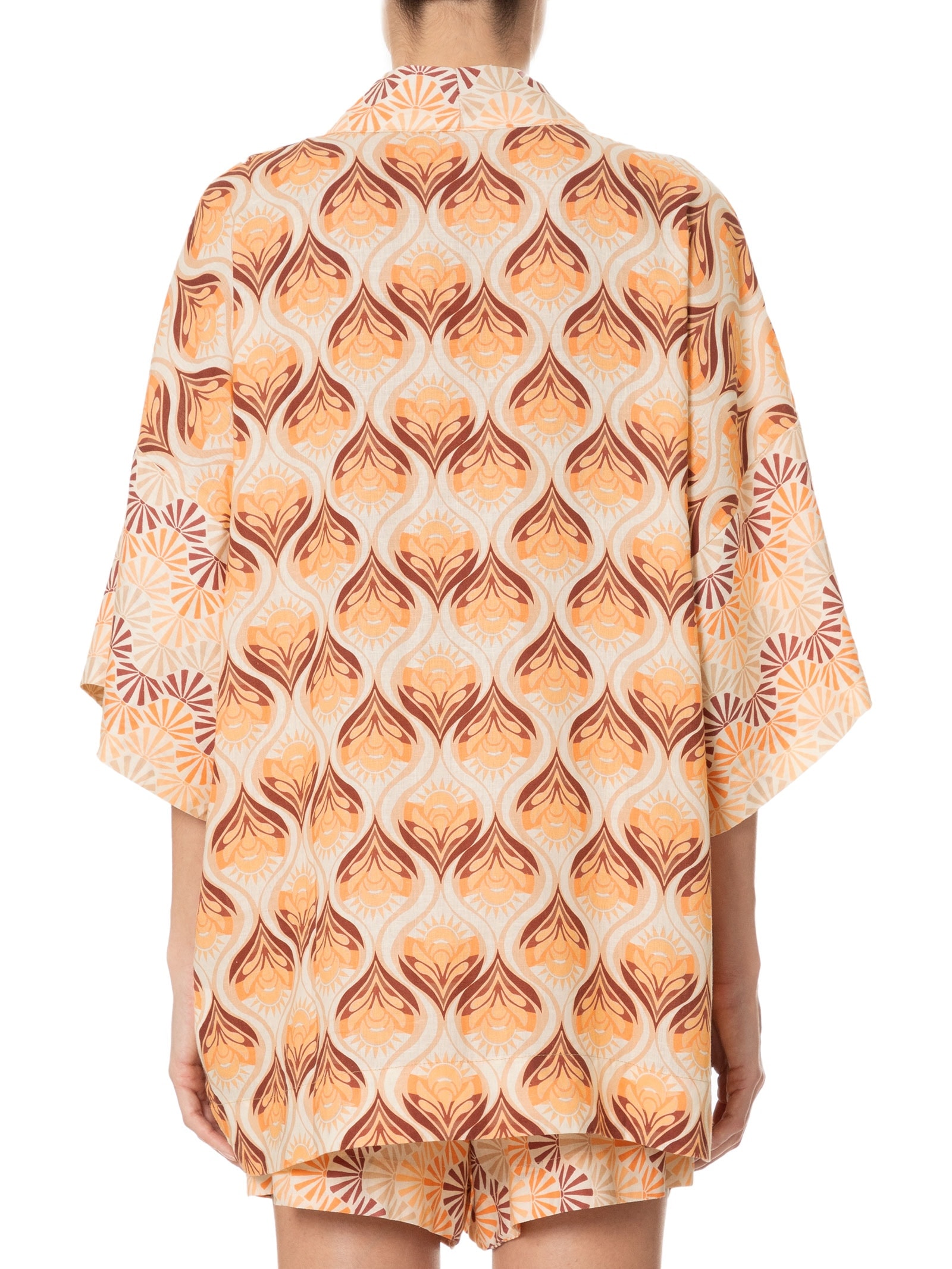 Kimono Feminino Com Top Linho Estampa Luz Mix Marrom Dress To