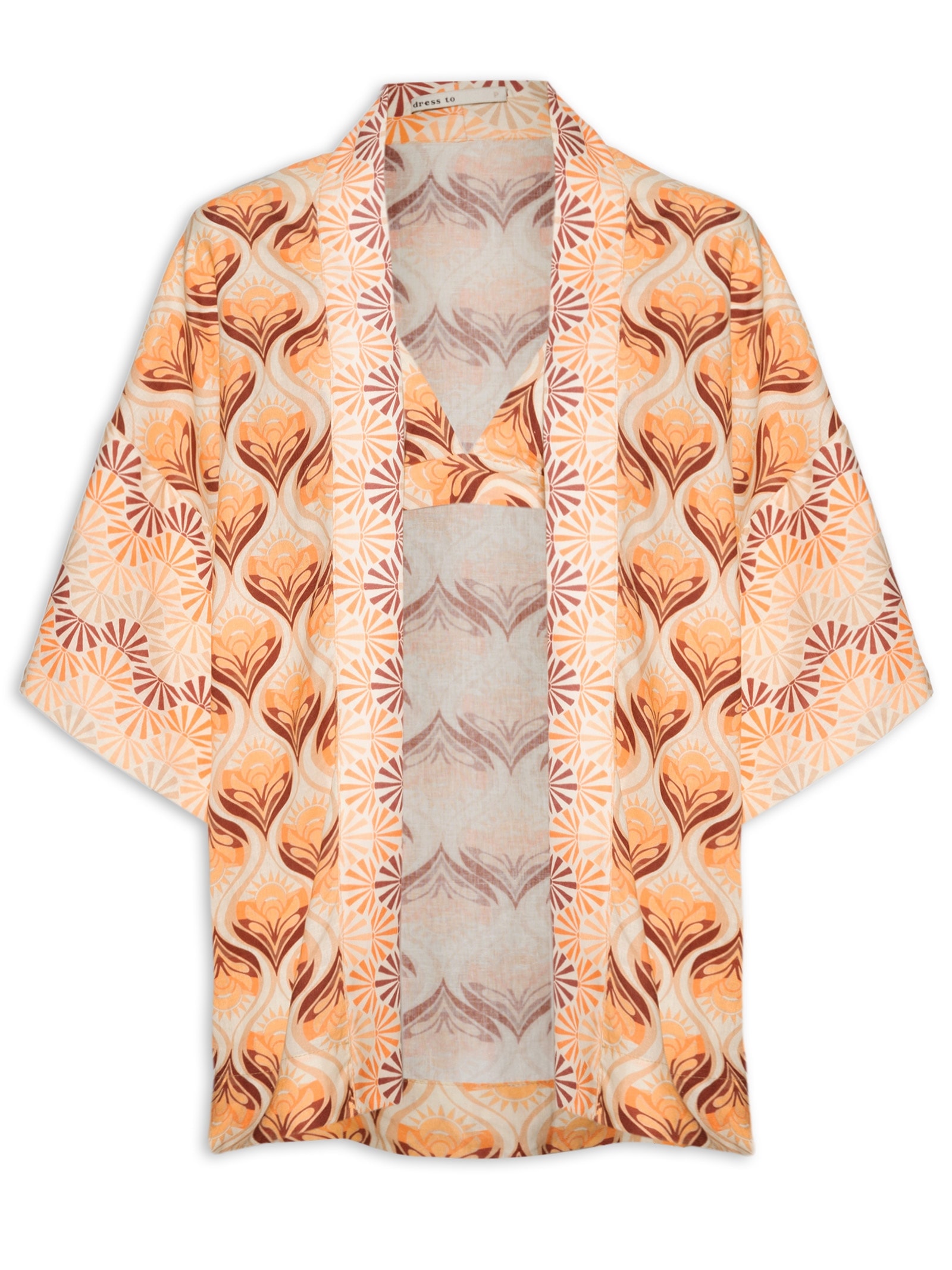 Kimono Feminino Com Top Linho Estampa Luz Mix Marrom Dress To