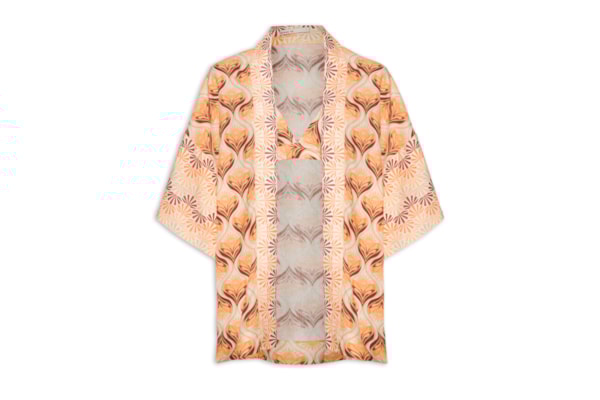 Kimono Feminino Com Top Linho Estampa Luz Mix - Marrom