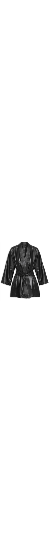 Kimono Feminino De Couro Com Faixa - Preto