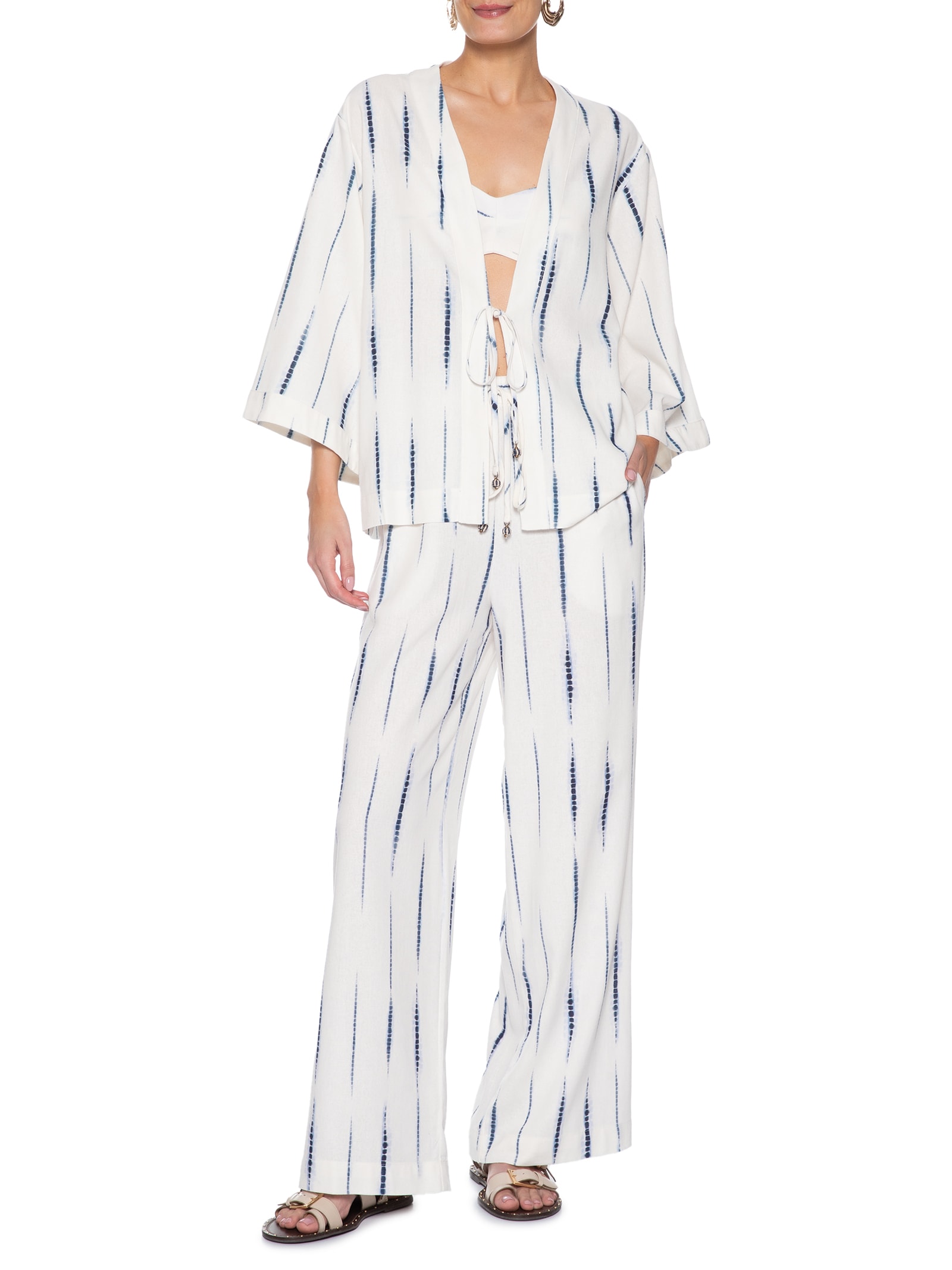 Kimono Feminino Estampa Listra Tie Dye Branco Dress To
