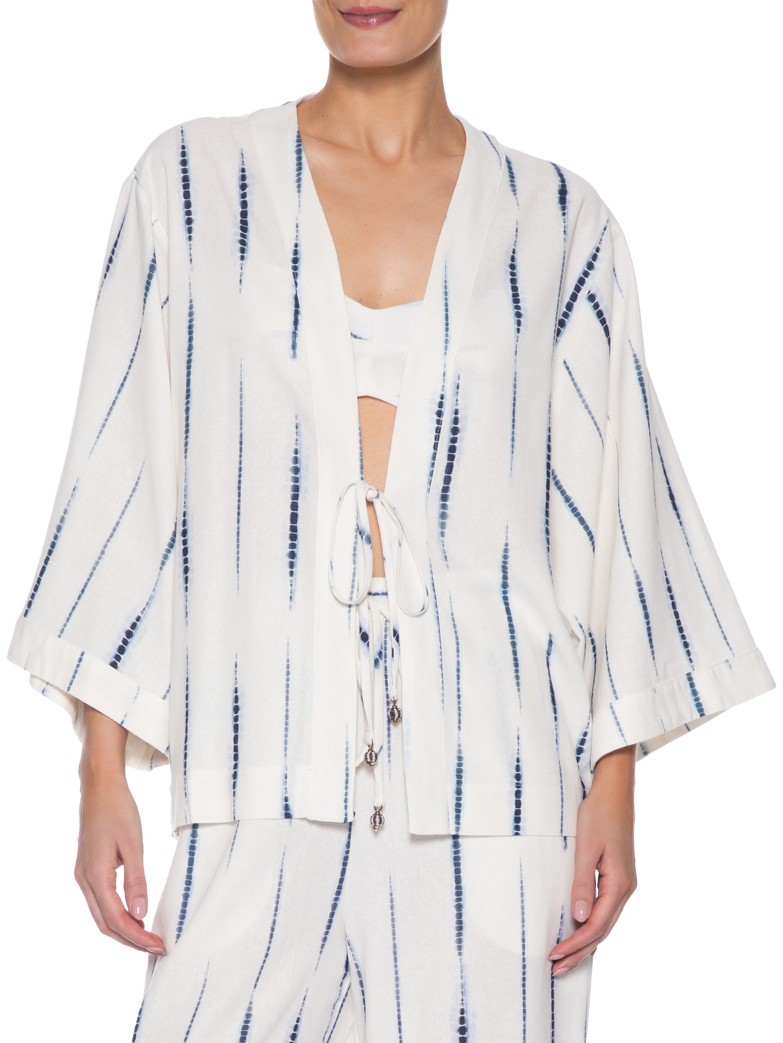 Kimono Feminino Estampa Listra Tie Dye Branco Dress To