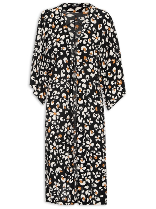 Kimono Feminino Estampa Oncinha Floral - Preto
