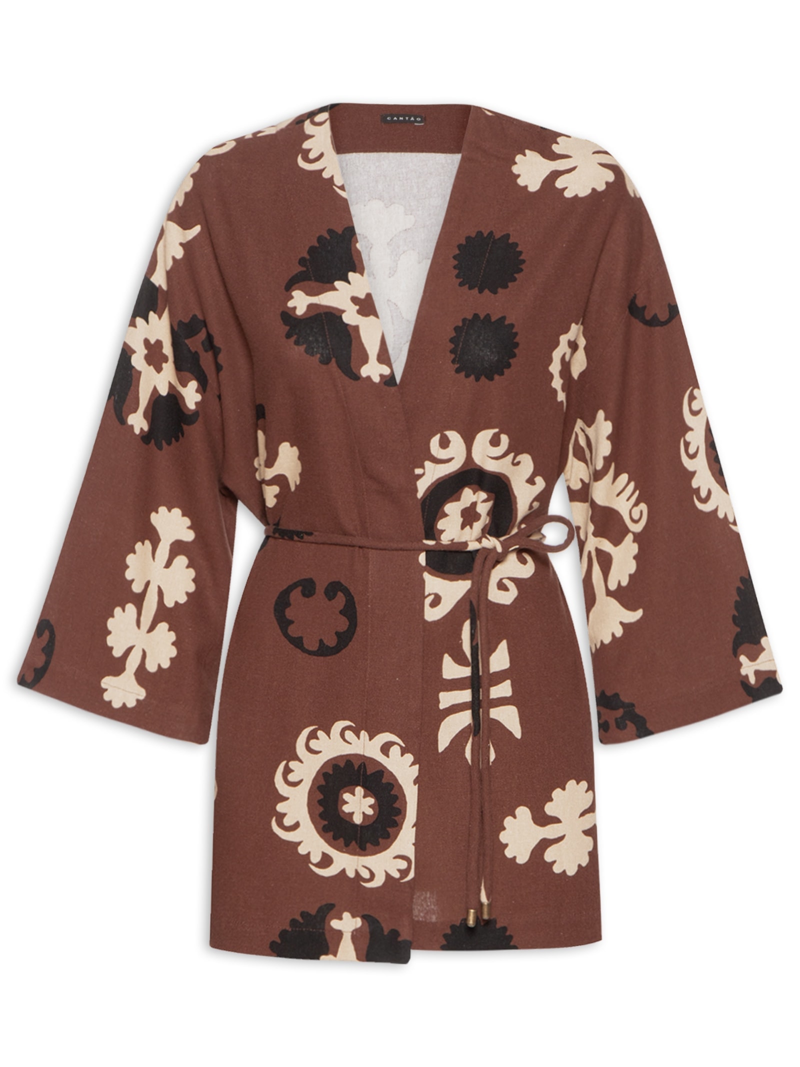 Kimono Feminino Estampa Romani Marrom Cantão