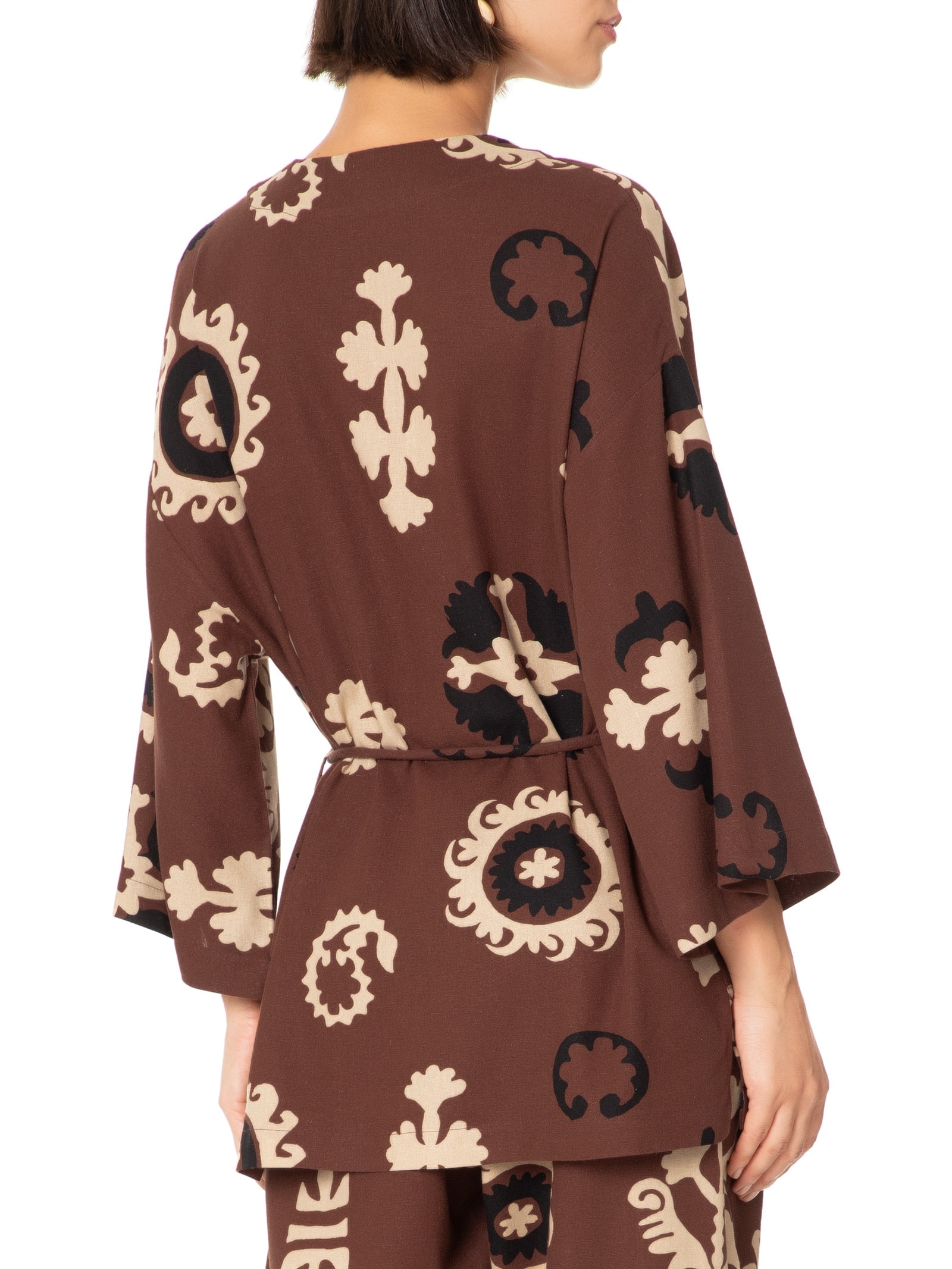 Kimono Feminino Estampa Romani Marrom Cantão