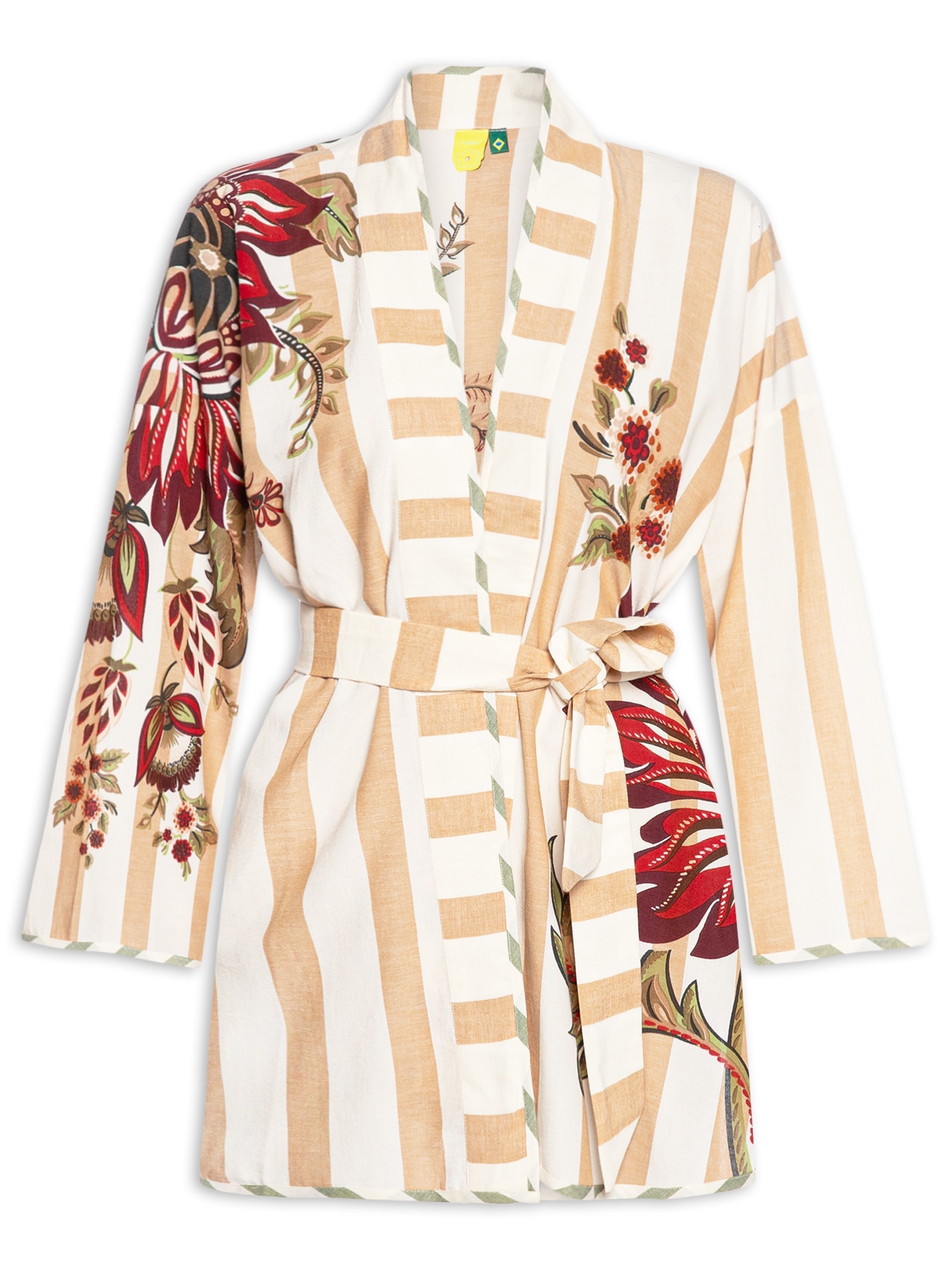 Kimono Feminino Floral Ligia Bege Farm