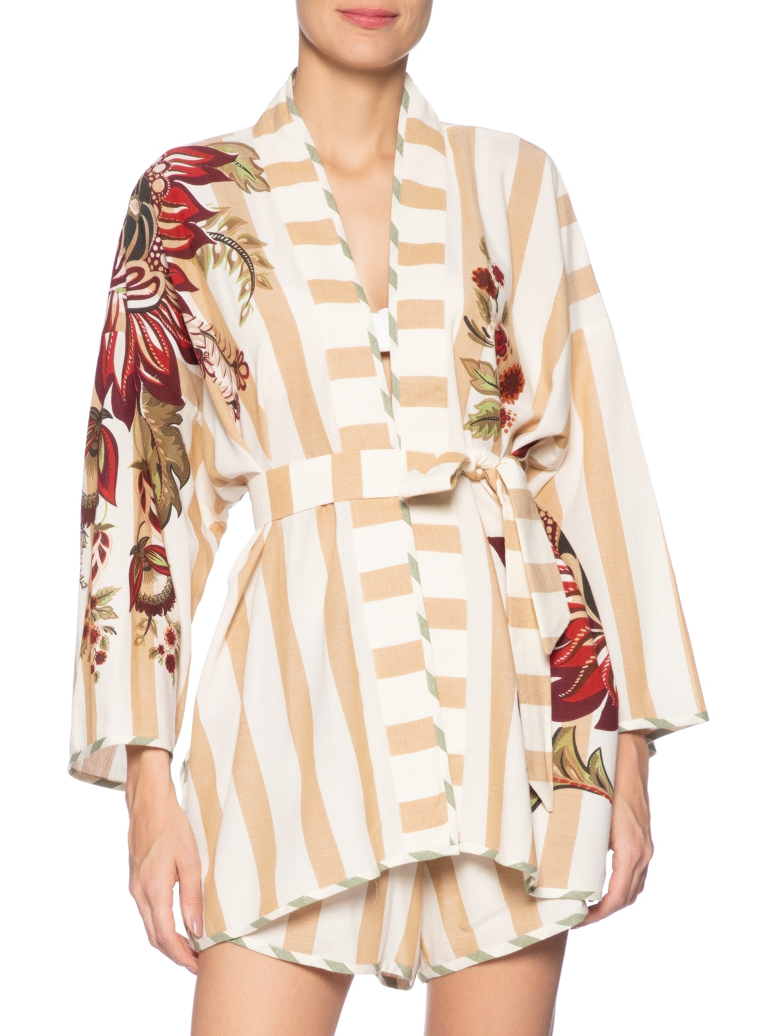 Kimono Feminino Floral Ligia Bege Farm