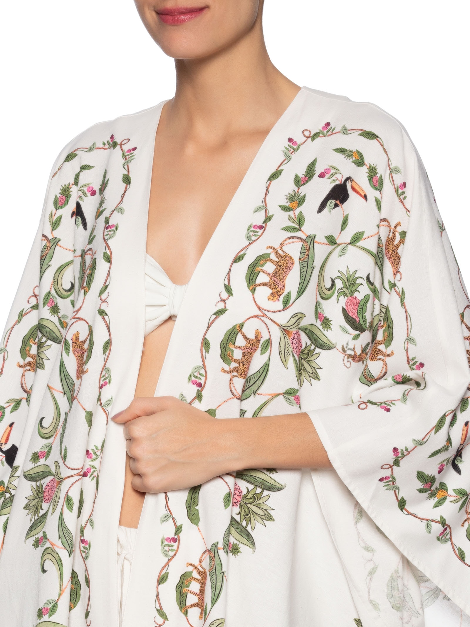 Kimono Feminino Floresta Doce Branco Farm