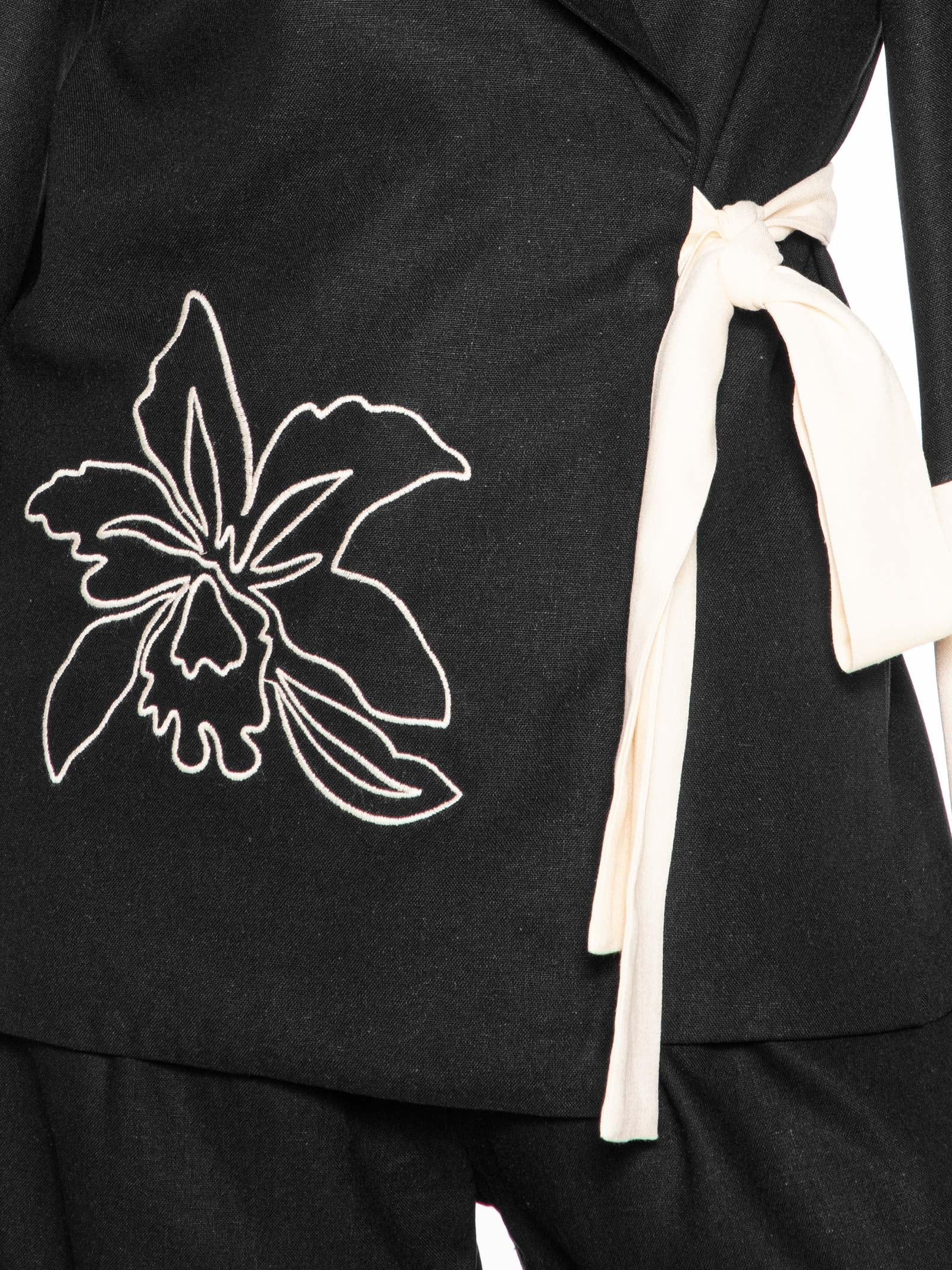 Kimono Feminino Linho Bordado Floral Preto Dress To